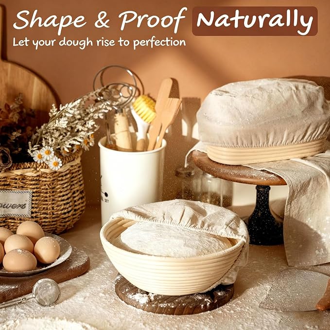 Beginner Sourdough Starter Kit - 9" Round & 10" Oval Banneton Proofing Baskets with Glass Starter Jar, Bread Sling, Dough Scrapers, Cooling Rack - Complete Homemade Baking Gift Set - Image 6