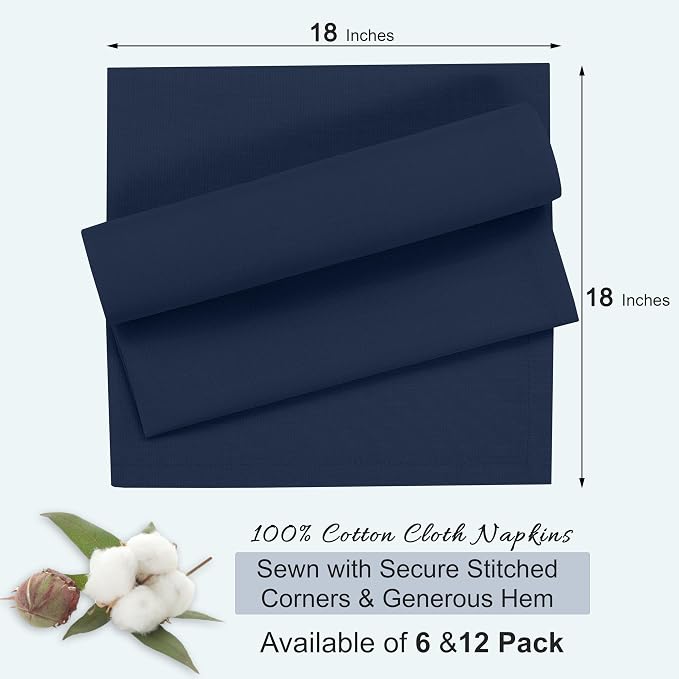 Ruvanti Cloth Napkins Set of 12, 18x18 Inches, 100% Cotton, Washable, Soft & Absorbent, Perfect for Wedding, Christmas, ‎Thanksgiving Dinners - Pageant Blue - Image 8