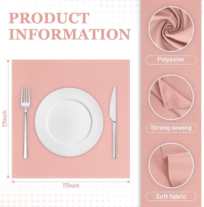 SuperO Set of 40 Cloth Napkins 17 x 17 Inch, Polyester Solid Washable Dinner Napkins with Hemmed Edges,Great for Restaurant, Wedding and Party(Dusty Pink) - Image 3