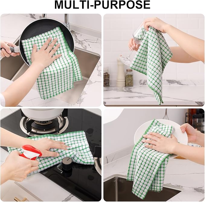 Kitinjoy Cotton 12 Pack Terry Kitchen Towels, Green | 16 x 25 Inches Super Soft and Absorbent Dish Towels, Quick Drying hand towels for kitchen Drying - Image 4