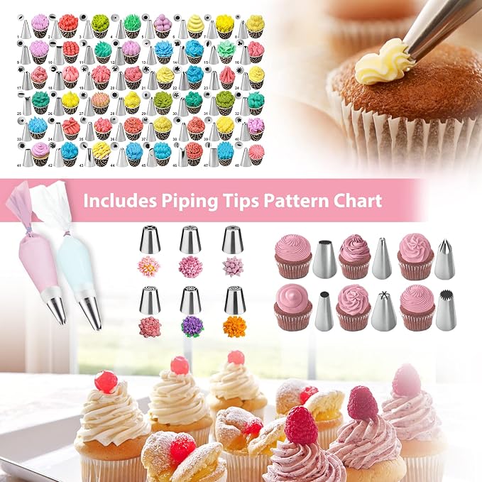 Cake Decorating Supplies Tools Kit: 358pcs Baking Accessories with Storage Case - Piping Bags and Icing Tips Set - Cupcake Cookie Frosting Fondant Bakery Set for Adults Beginners or Professional, Pink - Image 4