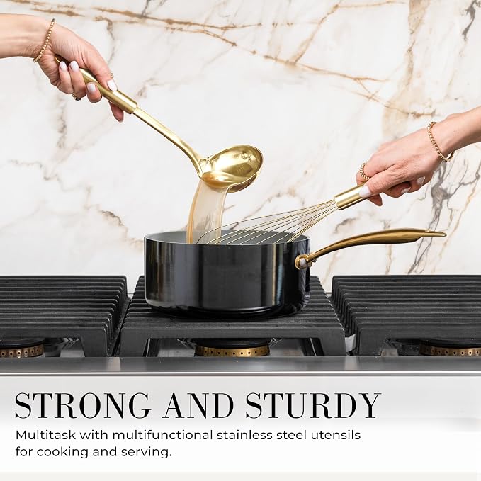 Styled Settings Black and Gold Cooking Utensils Set, 7-Piece, Black & Gold | Nonstick Silicone Cooking Utensils Set with Gold Utensil Holder, White and Gold Kitchen Accessories for Modern Kitchens - Image 5
