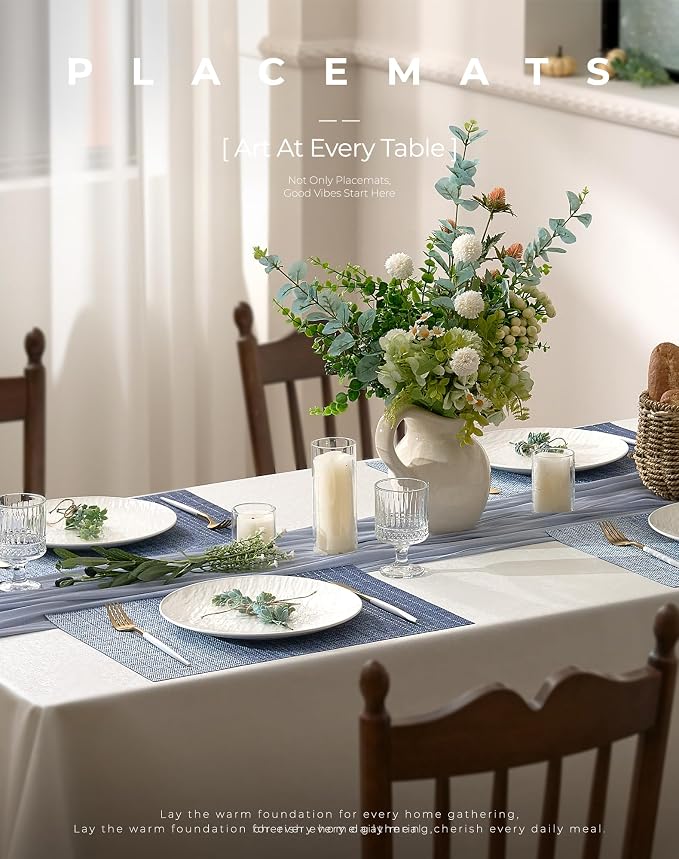 Leetaltree Gradient Blue Woven Placemats Set of 24 - Heat Resistant Non-Slip Place mats for Dining Table, Washable Durable PVC Vinyl Woven Table Mats(Gradient Blue, 24) - Image 2
