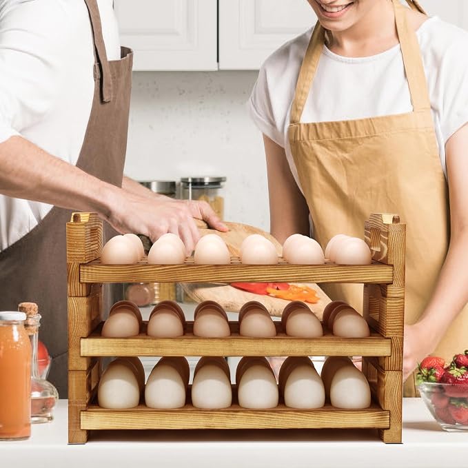 Wooden Egg Holder Countertop Fresh Egg Holders Firewood Egg Collecting Rack for Gathering Fresh eggs, Stackable with 54 eggs, Home Kitchen Organizer, Set of 3 PCS - Image 3