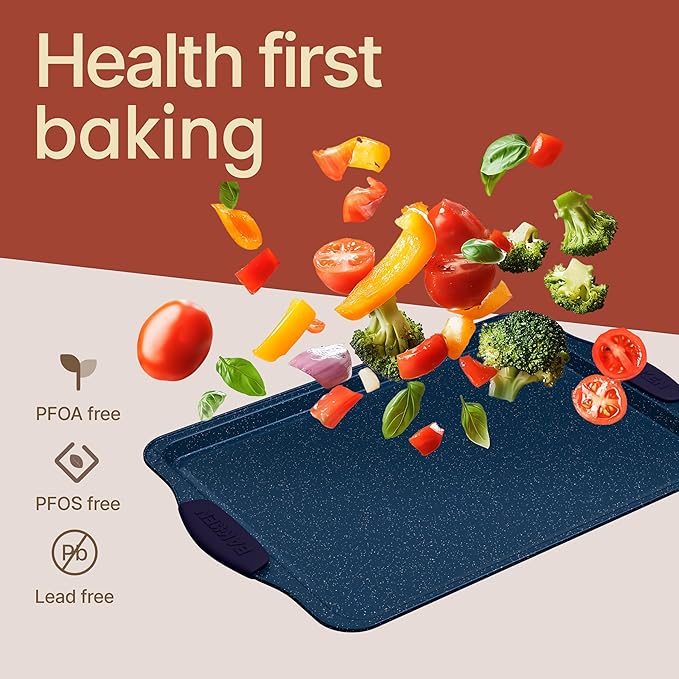 BAKKEN Kitchen Baking Pan Set - Nonstick Coating, Carbon Steel Bakeware Sets with Blue Silicone Handles, Baking Kitchen Essentials, PFOA, PFOS, PTFE Free, Oven Safe Tray (Up To 450° F), Set of 8 - Image 7