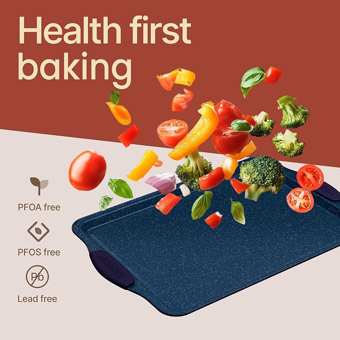 BAKKEN Kitchen Baking Pan Set - Nonstick Coating, Carbon Steel Bakeware Sets with Blue Silicone Handles, Baking Kitchen Essentials, PFOA, PFOS, PTFE Free, Oven Safe Tray (Up To 450° F), Set of 6 - Image 7