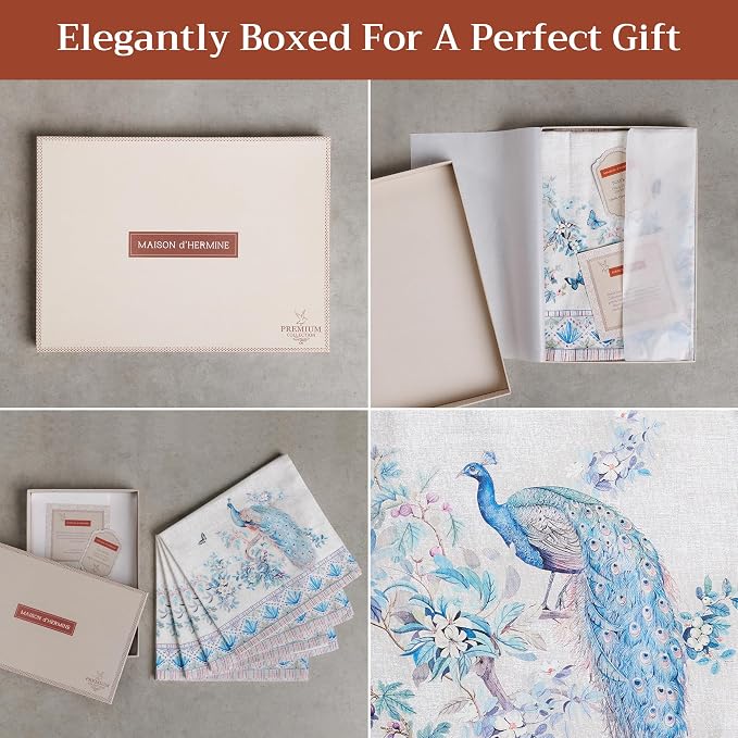 Maison d' Hermine Cloth Napkins Set of 4 100% Combed Cotton (20" x 20") | Everyday Square Napkins Cloth Washable Dinner Party Wedding Restaurant Hotel Kitchen Spring Summer - Peacock Utopia - Orginal - Image 6