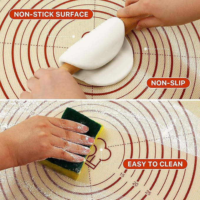 DANIA & DEAN 2 Pack 26"x16" & 11"x16" Extra Thick Silicone Baking Mat Set | Non-Slip & Non-Stick Mat with Measurements, for Pastry, Dough Rolling, Pizza, Sourdough, Counter & Reusable Oven Baking Sheet - Image 4
