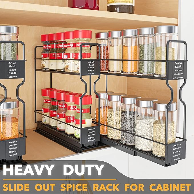 SpaceAid Pull Out Spice Rack Organizer for Cabinet, 2 Drawers 2-Tier, 24 Pcs Spice Jars with Labels - Image 2