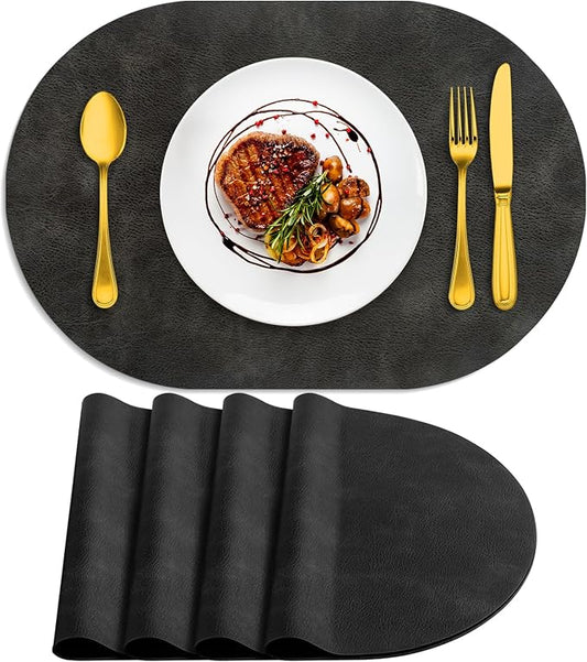ADRIMER Placemats, Heat Resistant Oval Placemats Set of 4 Washable 12 x 17 Inch, Waterproof Table Mats, Wipeable Pu Place Mats for Kitchen, Dark Grey by Adrimersdreamistobeanindispensablecompanioninyourlife