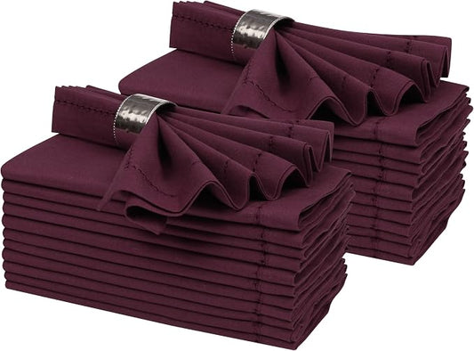 Ramanta Home Burgundy Cloth Dinner Napkin Set of 24-18x18 Inch | Cotton Linen Flax Hemstitched Napkins Washable for Everyday Use by RamantaHome