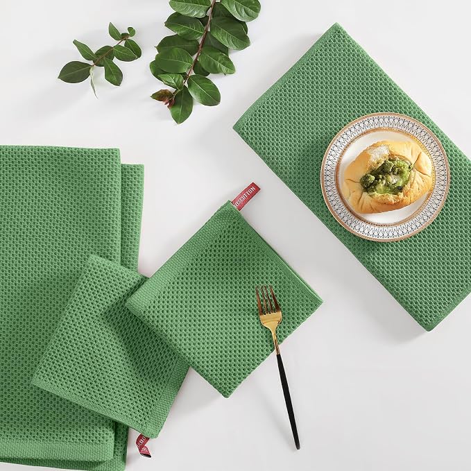 Homaxy 10 Pack 100% Cotton Kitchen Towels and Dishcloths Set, Grass Green | 12 x 12 Inches and 13 x 28 Inches Kitchen Towels Set, Ultra Soft Absorbent Dish Cloths for Washing Dishes - Image 6