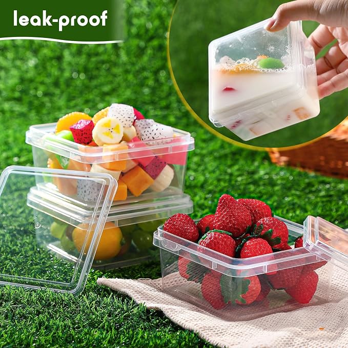 18 oz 50 Pack Small Square Deli Containers with Lids Plastic Freezer Food Reusable Meal Dessert Ice Cream Containers with Labels for Takeout Meal Storage Microwave Freezer Safe(Clear) - Image 3