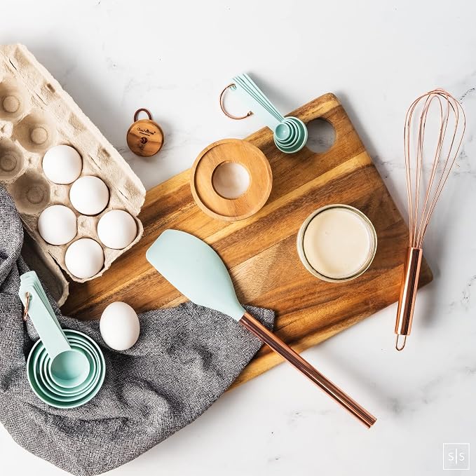 Styled Settings Copper and Teal Blue Kitchen Utensils, 17-Piece | Utensils Set with Copper Utensil Holder and Measuring Cups and Spoons for Stylish Cooking and Baking - Image 4