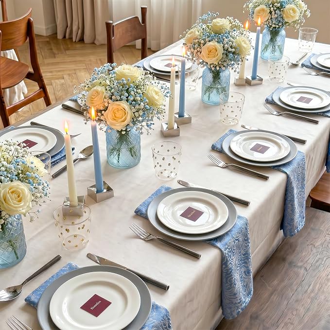 Blue Cloth Napkins Set of 4, 18 x 18 Inch Dinner Napkins | Reusable Washable Cotton Polyester Soft Luxury Elegant Fancy Jacquard Fabric Table Napkins - Image 5