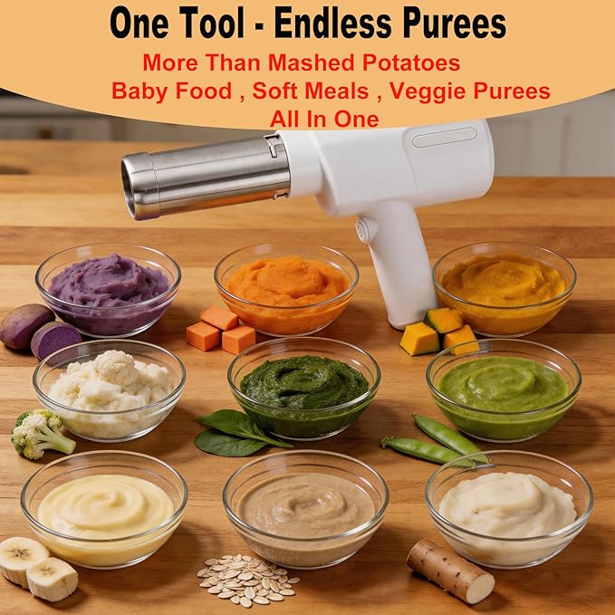 Electric Potato Masher & Ricer, 5-in-1 Handheld with 5 Discs, 5s 7oz Creamy Mash, Food Grade 304 Stainless Steel, Dishwasher Safe, Ideal for Thanksgiving & Homemade Baby Food (Adults Operated) - Image 3