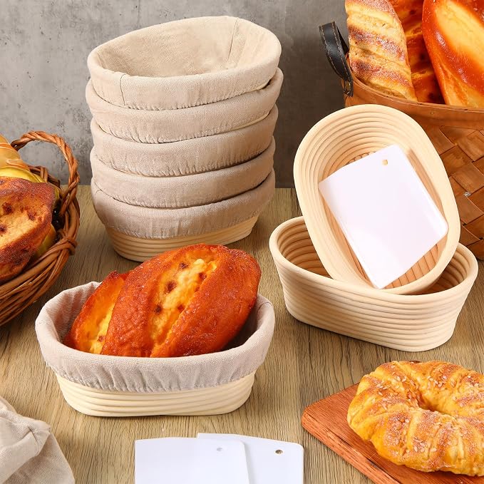 Gejoy 12 Set Bread Proofing Baskets Oval Shaped Banneton Dough Proofing Bowls Kit with Cloth Liner and Plastic Scraper Sourdough Proofing Basket for Home Sourdough Bakers Supplies (8.5 Inch) - Image 3