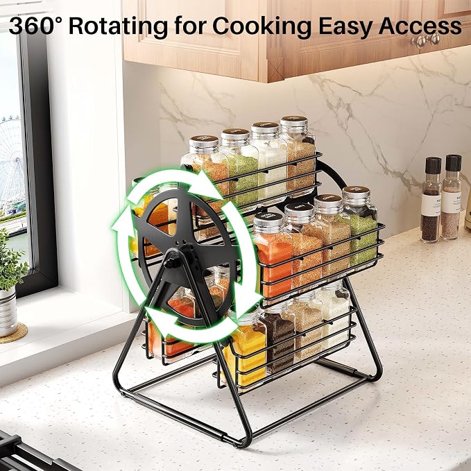 SNTD Rotating Spice Rack Organizer for Large Cabinets Kitchen Countertop with Thicken Spice Jars and Labels, Spinning Like Ferris-Wheel, Metal (M) - Image 2