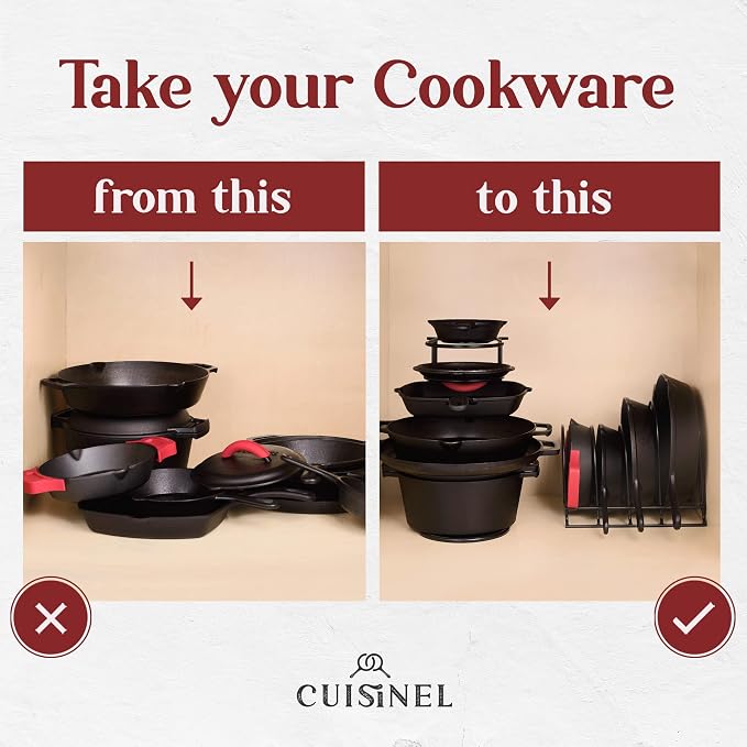 Cuisinel Pan Organizer for Cast Iron, Silicone-Coated 12" Skillet Rack, 2 Pack - Image 2