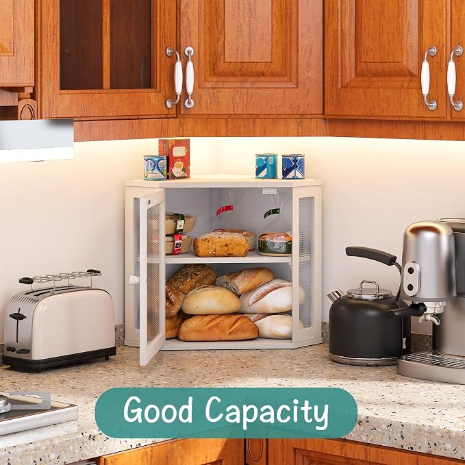 viewcare White Bread Box for Kitchen Counter, Bamboo Wood Large Capacity Bread Storage Bin with Acrylic Wavy Door Panel (White, Meduim) - Image 6