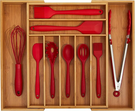 Bamboo Silverware Drawer Organizer - Expandable Kitchen Drawer Organizer and Utensil Organizer, Perfect Size Cutlery Tray with Drawer Dividers for Kitchen Utensils and Flatware (20Inch) by Ohwin