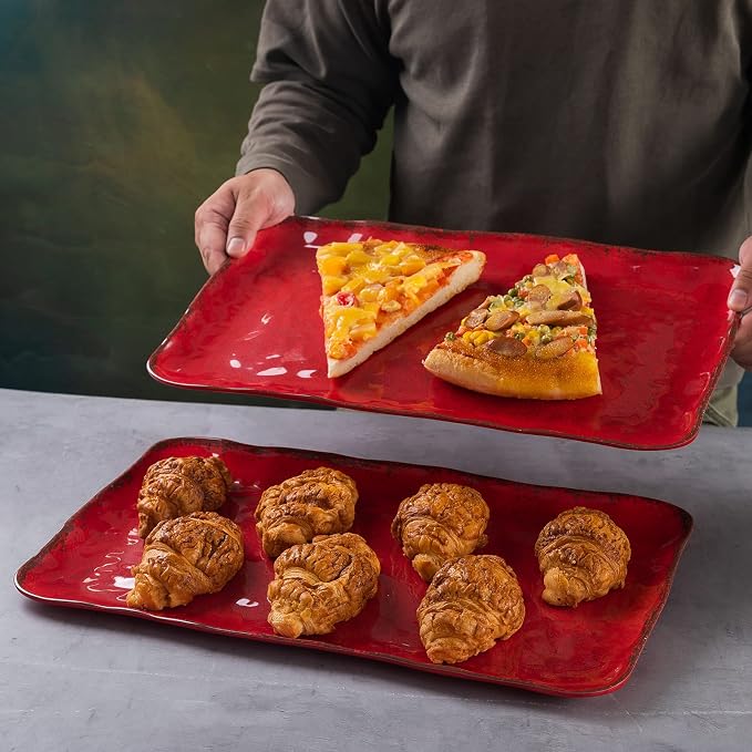 LEHAHA Christmas Melamine Platters for Serving Food, Colored Serving Trays, 17.5 x 10 Rectangular Turkey Serving Tray, Set of 2, Perfect for Outdoor, Christmas Parties, Restaurant, Dishwasher Safe - Image 3