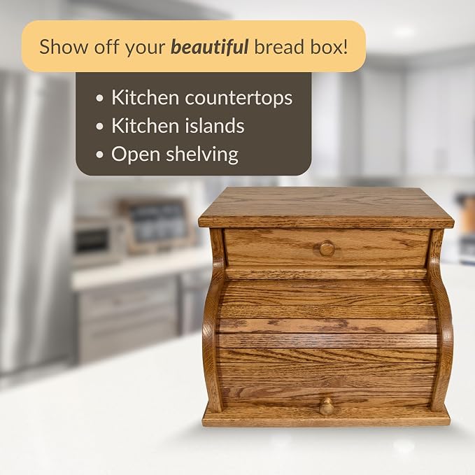 DutchCrafters Amish USA Made Solid Wood Countertop Bread Box with Drawer, Bread Holder for Kitchen Counter, Large Bread Box for Kitchen Countertop (Oak - Medium Walnut) - Image 5