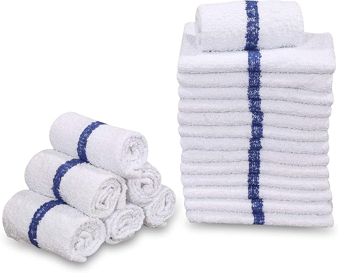 60 PC New Cotton Blend White Restaurant Bar Mops Kitchen Towels 28oz (5 Dozen) (60, Blue Stripe) - Image 6