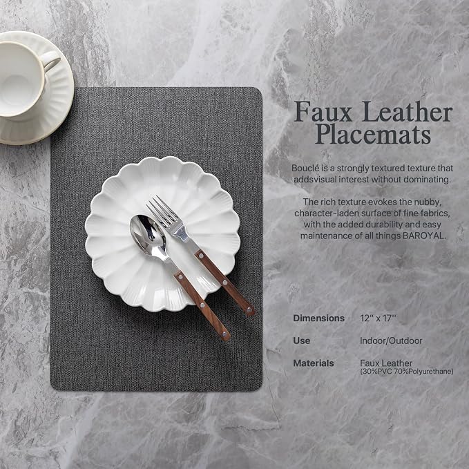 Baroyal Faux Leather Placemats Set of 6 Vinyl Washable Wipeable Table Mats for Kitchen Dining Table Heat Resistant Waterproof Modern Indoor/Outdoor Placemats Non-Slip Easy Clean Place Mats (Midnight) - Image 2