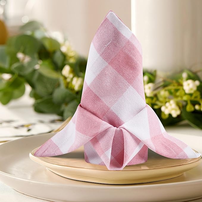 Cloth Napkins Set of 12, Reusable Dinner Napkins for Parties, Weddings, Baby Shower, Christmas Decorations, Everyday Fabric Serviettes for Dining Table, Pink White 18"x18" with Decorative Hemstitched - Image 2