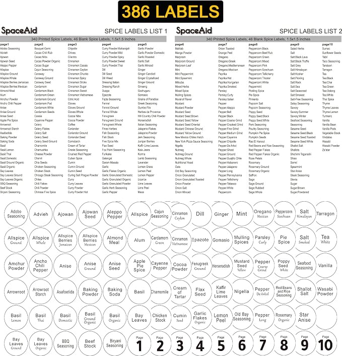 SpaceAid Spice Rack Organizer with 28 Spice Jars, 386 Spice Labels, Chalk Marker and Funnel Set for Cabinet, Countertop, Pantry, Cupboard or Door & Wall Mount - 28 Jars, 13.4" W × 10.8" H, White - Image 6