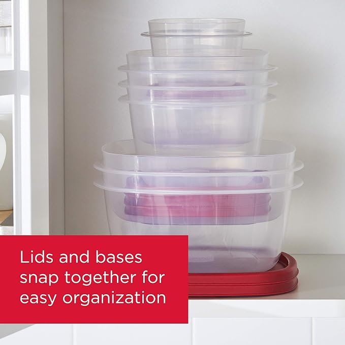 Rubbermaid 16-Piece BPA-Free Plastic Food Storage Set, Red Vented Lids - Microwave, Dishwasher Safe: Perfect for Meal Prep, Leftovers, and Kitchen Organization - Image 4