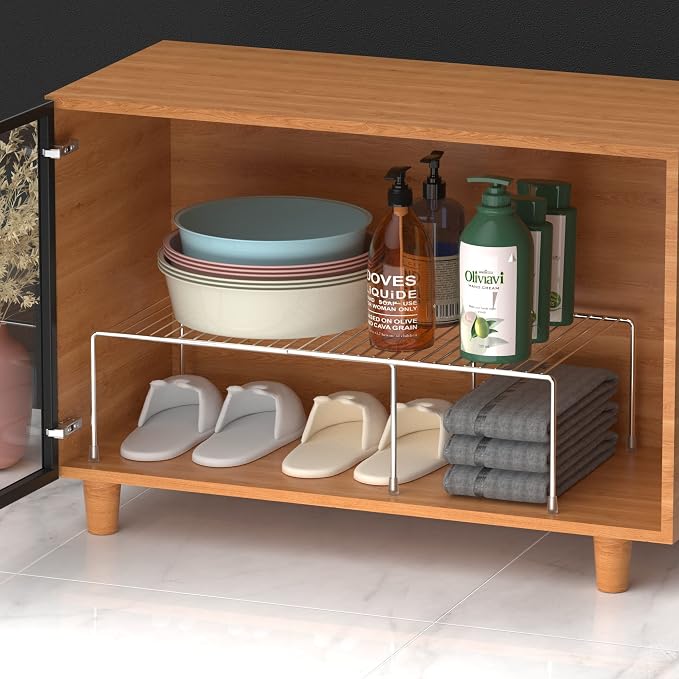 Redrubbit Expandable Metal Rustproof Kitchen Counter & Cabinet Shelf, Chrome, 1 Shelf, Modern Style, Kitchen Storage & Organization Product Accessories - Image 6
