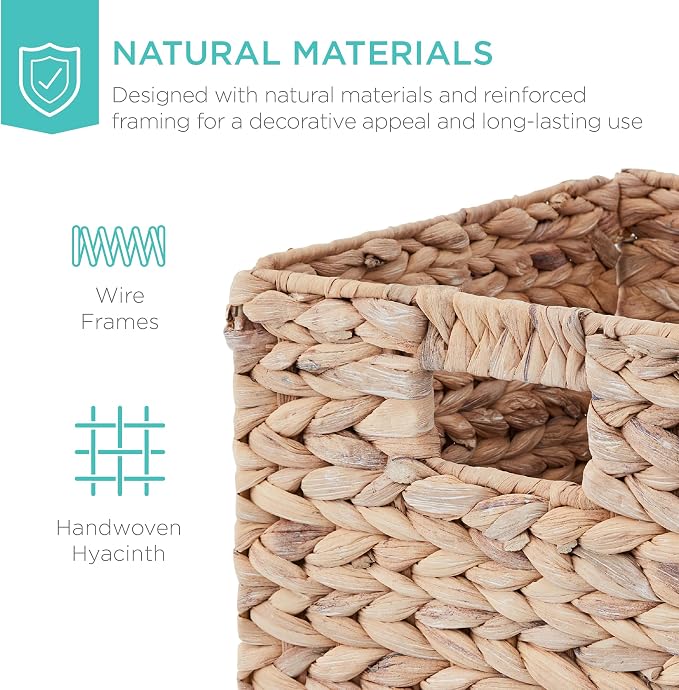 Best Choice Products 13x13in Pack of 5 Cube Storage Baskets, Water Hyacinth Multipurpose Collapsible Organizers, Handwoven Laundry Totes for Laundry, Living Room, Kids Room & Nursery - White - Image 4
