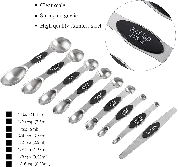 Measuring Cups and Spoons Set of 17 Double Sided Magnetic Measuring Spoons | Stainless Steel Measuring Cups Nesting Magnetic Measuring Spoons Set with 1 Leveler for Dry and Liquid Ingredients - Image 4