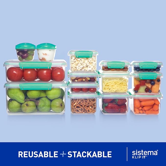 Sistema KLIP IT Storage Containers, Airtight and Stackable Food Storage Containers with Lids, Lunch Boxes and Snack Boxes, BPA-Free, 28 Pieces (14 Cans and Lids) - Image 4