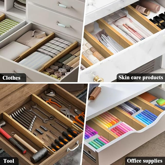 Bamboo Drawer Dividers, 12-21 Inch Kitchen Adjustable Drawer Organizers | Expandable Dresser Separators for Clothes, Ideal for Kitchen, Bathroom, Vanity, Office Organization and Storage, 8-Pack - Image 7