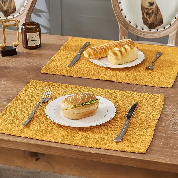 BALCONY & FALCON Rectangle Table Cloth Waterproof Golden 13.8"x 17.7" 4pcs | Placemats Set of 4 Faux Linen Cloth Place Mats Washable Wrinkle Resistant Table Placemats for Dining Kitchen Indoor & Outdoor - Image 6