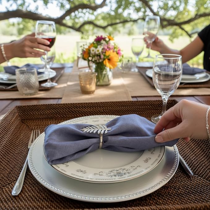 Linen Napkins –100% French Flax – Stonewashed Pure Linen Cloth Napkins - Size 18 Inch x 18 Inch – Set of 4 (Soft Rustic Blue) - Image 6
