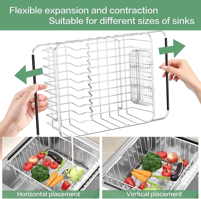 Fanbsy Large Dish Drainer Rack in Sink Adjustable, Expandable 304 Stainless Steel Metal Dish Drying Rack Organizer with Stainless Steel Utensil Holder Over Inside Sink Counter, Rustproof - Image 6