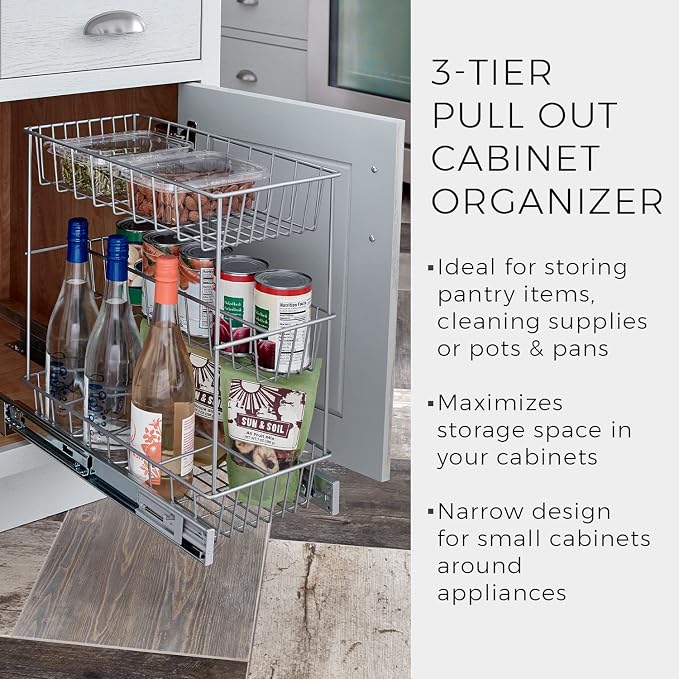 ClosetMaid 32105 Premium Wide 3-Tier Compact Kitchen Cabinet Pull-Out Basket, 8.75-Inch - Image 6