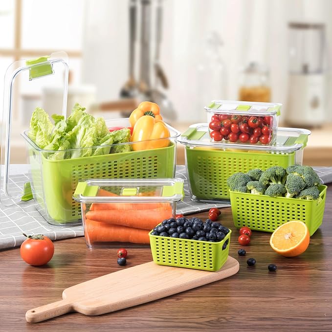 LUXEAR Fruit Vegetable Storage Container, 4 Pack Fresh Containers for Fridge with Lids BPA-Free Produce Refrigerator Organizer for Fruit, Veggie, Berry, Meat Storage Keep Fresh Longer-Green - Image 6