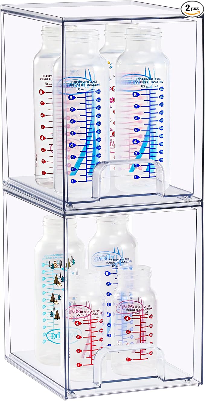 Sorbus Stackable Acrylic Storage Drawers, 2 Pack Clear Plastic Organizer Bins for Baby Bottles, Makeup, Bathroom, Vanity & Kitchen Countertop Organization, Pull-Out Drawer Design for Cabinets & Pantry by Sorbus