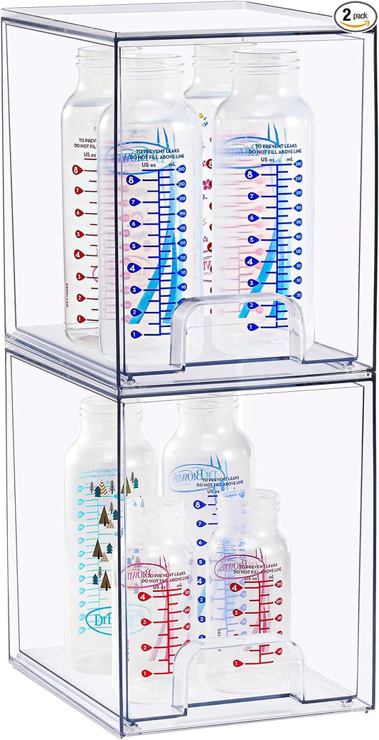 Sorbus Stackable Acrylic Storage Drawers, 2 Pack Clear Plastic Organizer Bins for Baby Bottles, Makeup, Bathroom, Vanity & Kitchen Countertop Organization, Pull-Out Drawer Design for Cabinets & Pantry by Sorbus