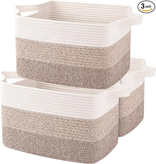 OIAHOMY Storage Basket, Woven Baskets for Storage, Cotton Rope Basket for toys,Towel Baskets for Bathroom - Pack of 3, Gradient Yellow by MasterofSpaceOptimization