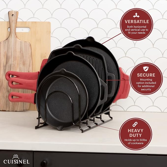 Cuisinel Pan Organizer for Cast Iron, Silicone-Coated 12" Skillet Rack - Image 6