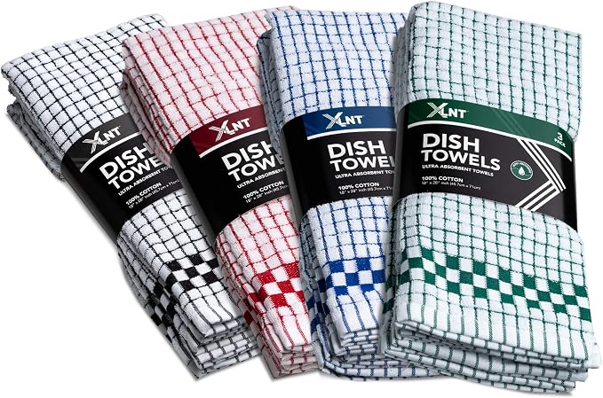 XLNT Highly Absorbent Kitchen Dish Towels 100% Cotton 18x28 inch – Ultra-Thick Dishcloths – Premium Weave for Drying & Cleaning – Soft, Durable & Lint-Free – Pack of 3 Green - Image 6