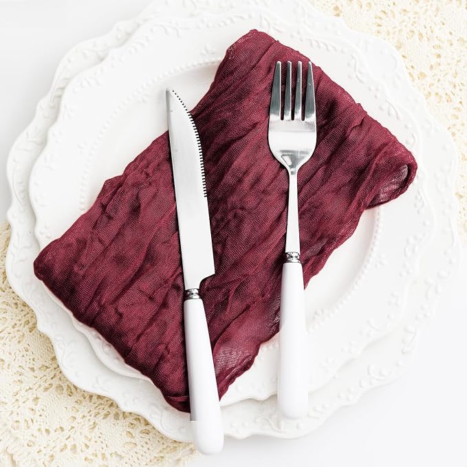 60 Pack Burgundy Cheesecloth Napkins Washable 21x21 Inches Burgundy Cloth Napkins Set of 60 Dinner Table Napkins for Wedding Bridal Baby Shower Rustic Boho Cotton Gauze Summer Party Table Decor - Image 7
