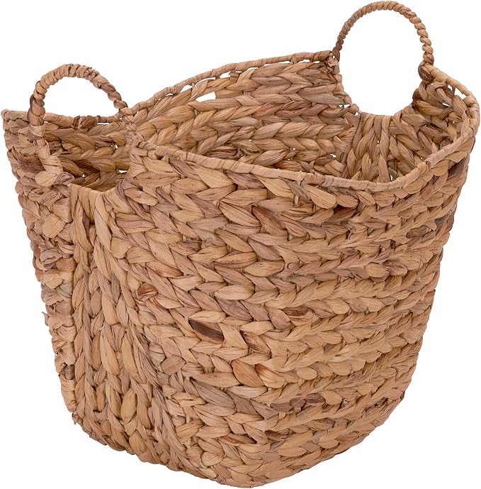 Household Essentials ML-4002 Tall Water Hyacinth Wicker Basket with Handles | Natural, Brown, Natural by HouseholdEssentials