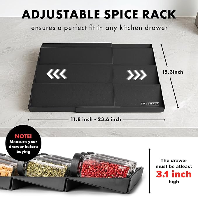 Spice Drawer Organizer - Expandable Spice Rack for Drawer, Black Seasoning Organizer for Drawer Spice Organizer, Spice Organization Seasoning rack insert for Cabinet (Jars Not Included) - Image 2